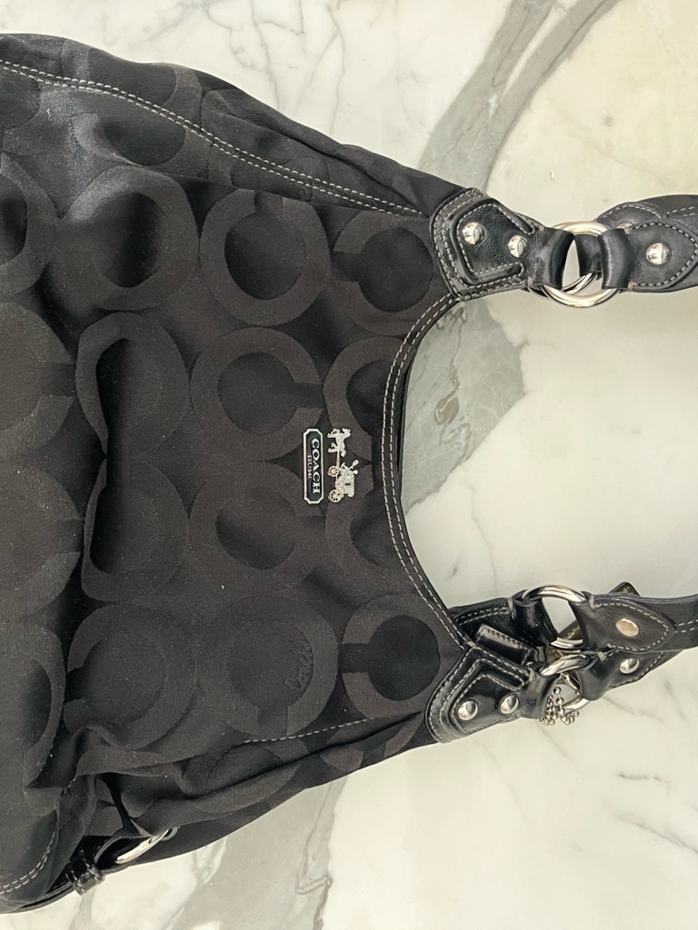 Coach Black Signature Jacquard Shoulder Bag with Silver Hardware